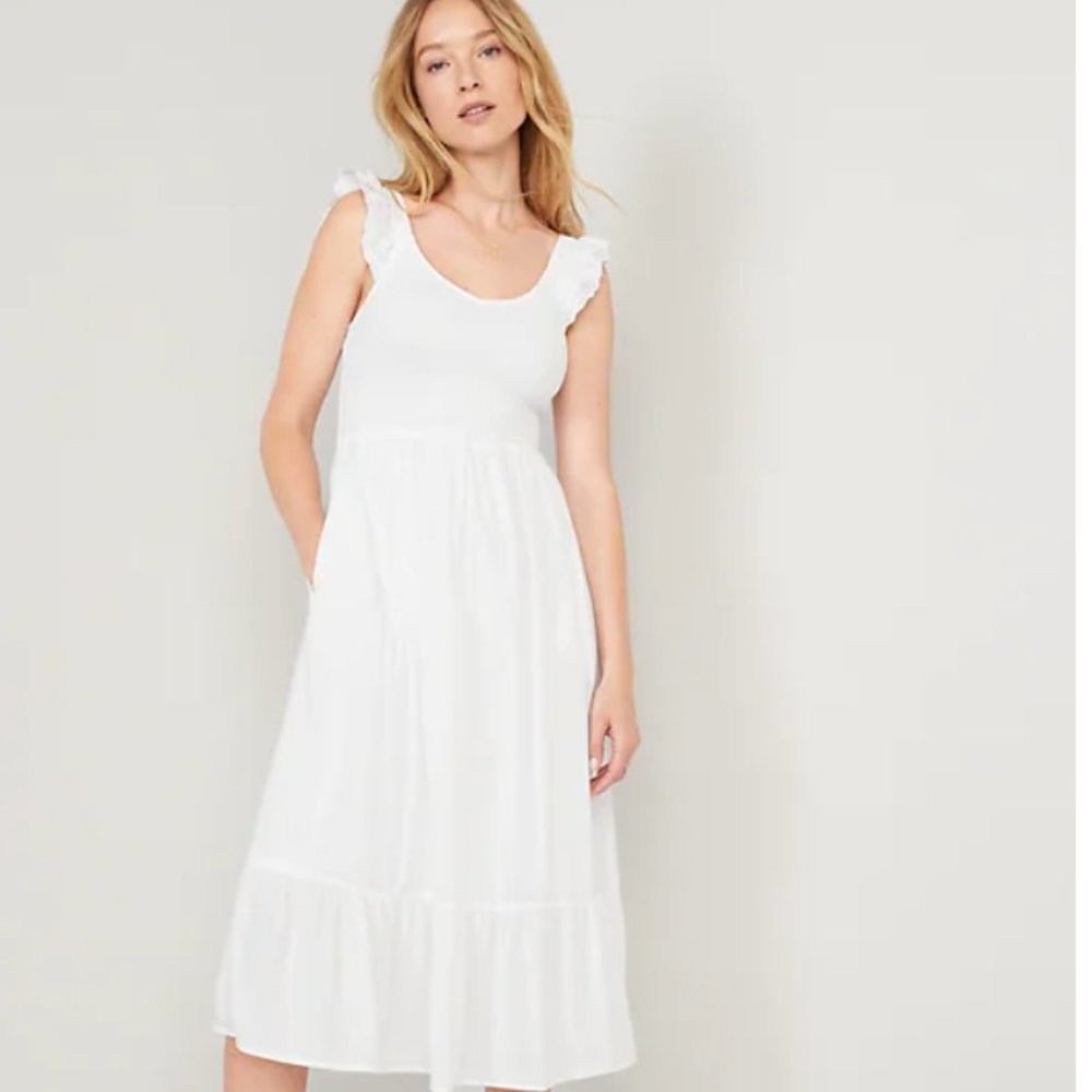 NWT- Fit & Flare Flutter Sleeve Smocked Midi Dress for Women